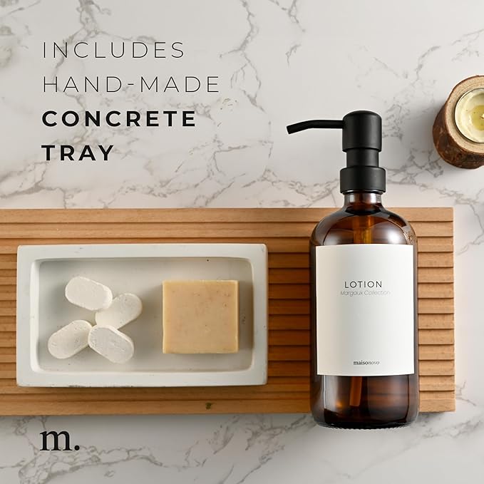 MaisoNovo Soap Dispenser 3-Piece Set | 16.9oz Amber Bottles with Black Stainless Steel Pumps