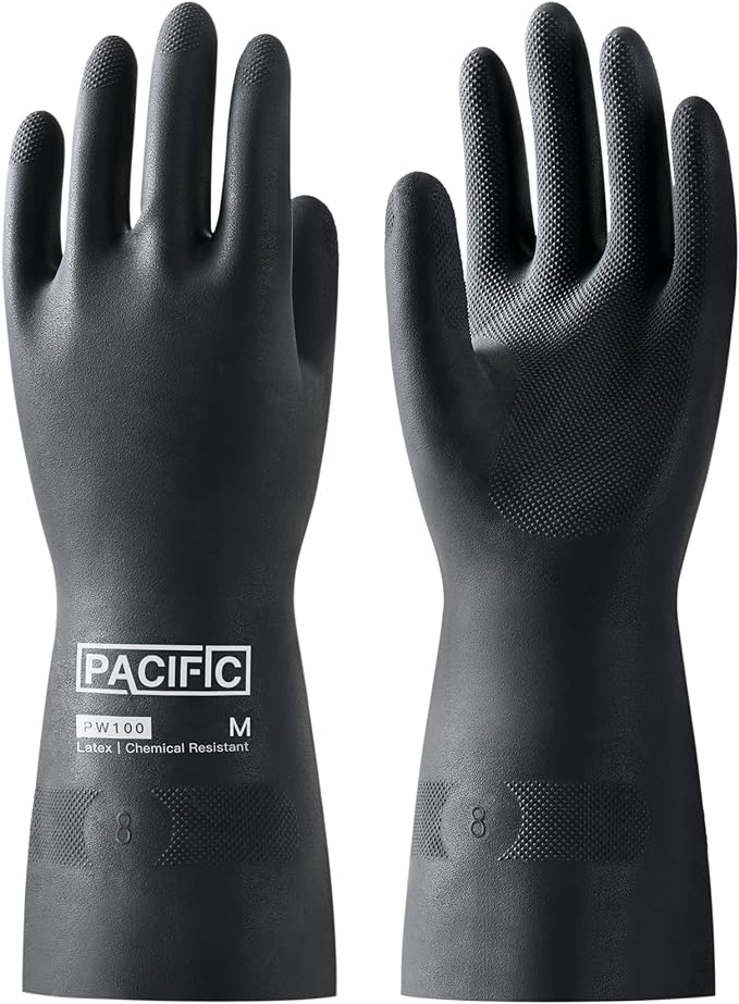 PACIFIC PPE Chemical Resistant Gloves, Heavy Duty Industrial Rubber Gloves, Resist Acid, Alkali and Oil, 12.6", Medium