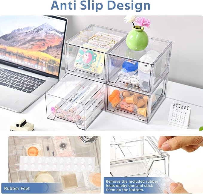 Plastic Drawers Storage, 8 Pack Clear Stackable Storage Drawers, Acrylic Storage Bins with Drawers for Fridge Organizers, Small PlasticDrawers Stackable for Makeup Organizers Cosmetic Display