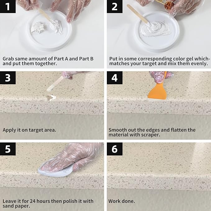 Globalcom Tile and Granite/Marble Repair Kit, Porcelain Stone and Quartz Countertops Repair Kit for Chips Dents Cracks Holes Scratch, Fix Chipped Edges Corners, Reattaches Missing Pieces