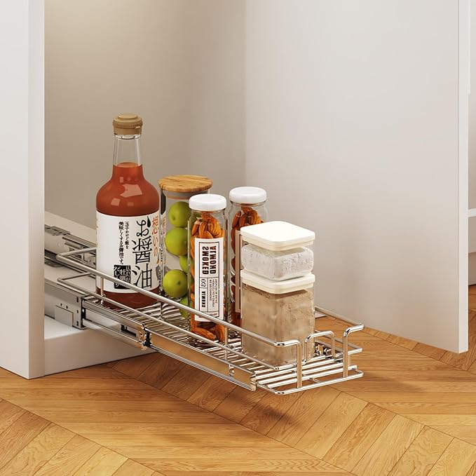 Pull Out Cabinet Organizer 7½" W x 21½" D, Heavy Duty Cabinet Pull Out Shelves, Slide Out Drawers Organization for Kitchen Cabinets Bathroom