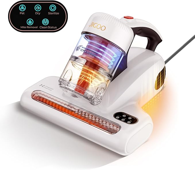 JIGOO J200 Improve Sleep Mattress Vacuum Cleaner Uv Sanitizing, Deep Cleaning Bed Vacuum Non-Destructive Fabrics, 99.9% Effective Filtration for Allergy Sufferers