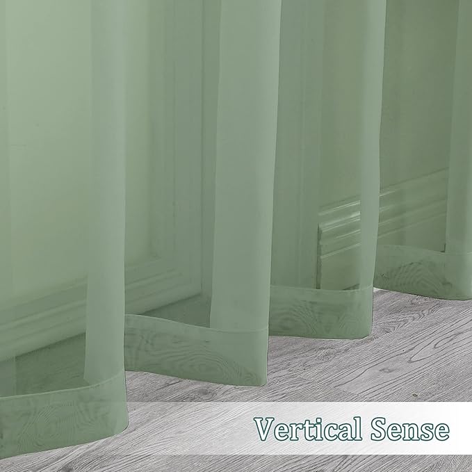 Chyhomenyc Sage Green Sheer Curtains 63 Inch Length 2 Panels, Light Filtering Airy Breathable Rod Pocket Voile Window Drapes for Bedroom Living Room, Each 42x63 Inch，Set of 2