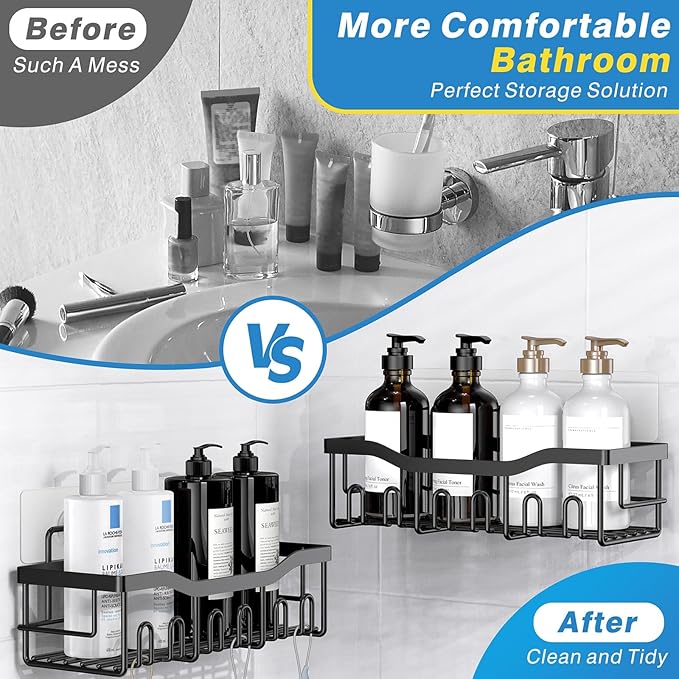 EUDELE Adhesive Shower Caddy, 5 Pack Rustproof Stainless Steel Bath Organizers With Large Capacity, No Drilling Shelves for Bathroom Storage & Home Decor-XL Size