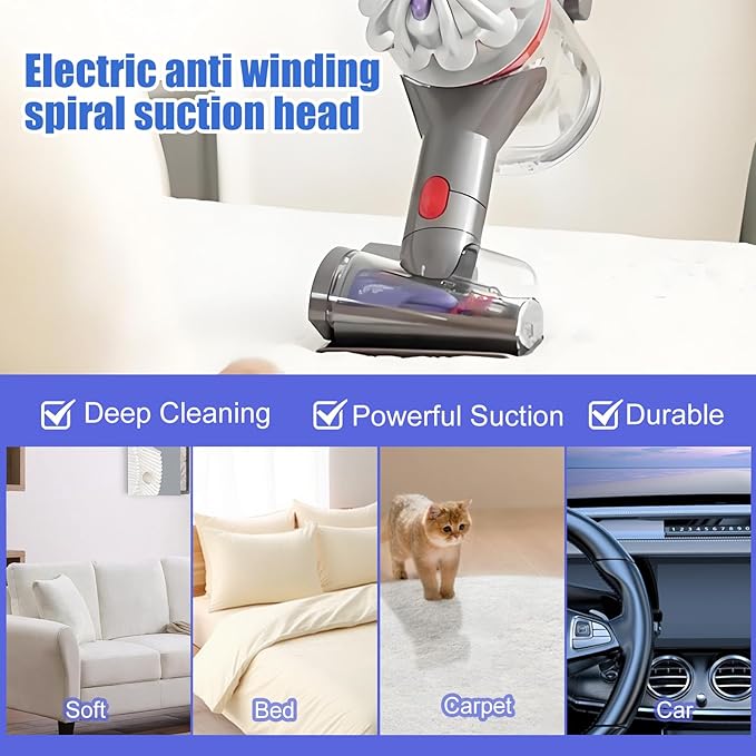 Mini Motorized Tool Brush Head Compatible with Dyson V7 V8 Cyclone V10 V11 V15 Anti-Tangle Pet Hair Attachment Replacement Parts Couth Mattress Upholstery Tool Head Suitable for Dog Hair and Pet Hair