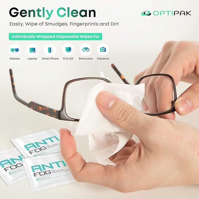 Anti Fog Wipes for Glasses, Binoculars, Face Shields, Ski Masks or Swim Goggles | Pre-Moistened Cleaning Antifog Lens Wipes for Eyeglasses and Defogger for Glasses (30 Count Pack of 2)