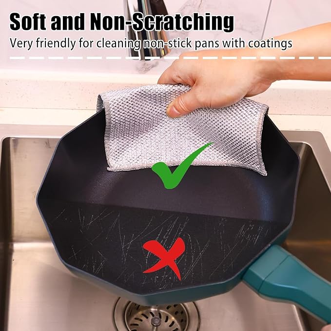 Navona 20 Pcs New Upgrade Steel Wire Dishcloth,Triple-Layer Steel Wire Cleaning Cloth,Powerful Cleaning Non-Scratch Wire Dishcloth Rag for Cookware, Sinks, Dishes, Stove Tops, 20pack, NA-608
