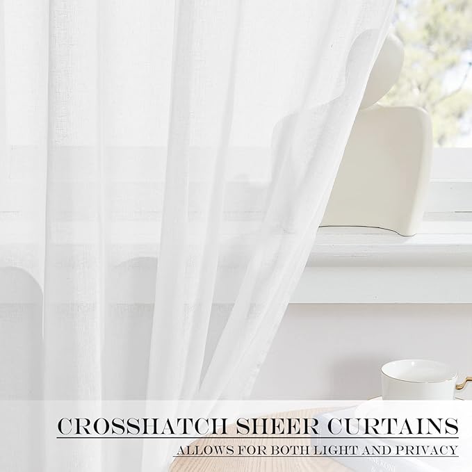 NICETOWN Sheer Door Curtain for Windows, Light Filgtering French Door Curtain Self Adhesive Window Blind for Patio Sidelight Cover Tie Up Shade, W26 x L50 in, 1 Panel, Pure White