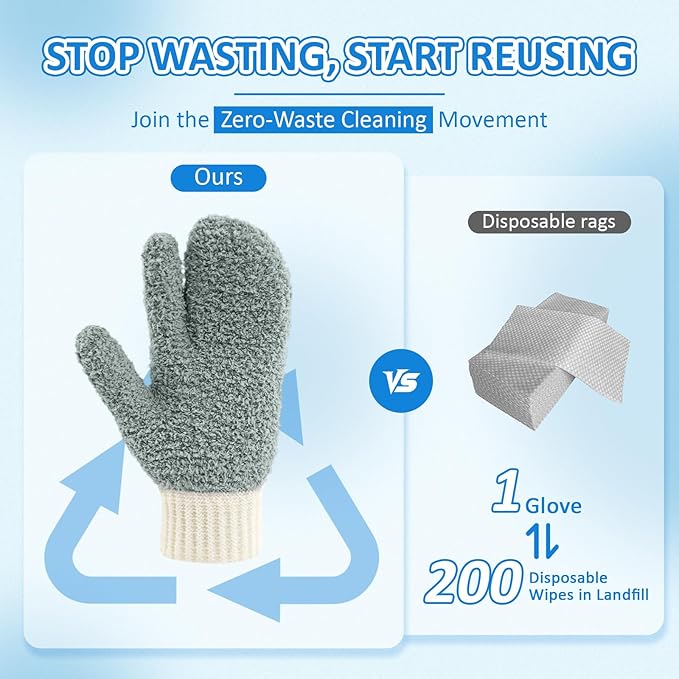 MIG4U Microfiber Dusting Gloves House Cleaning Glove for Blinds, Windows, Shutters, Furniture, and Car, Reusable Lint-Free Gray S/M