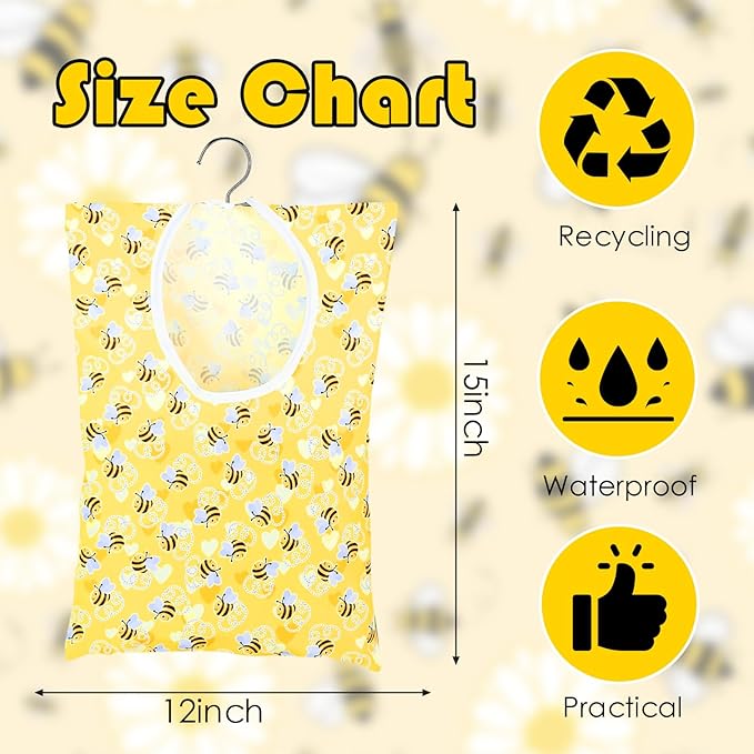 Bee Honeycomb Clothespin Holder - 2 Pcs Bee Clothes Pin Bags - 15 X 11 Inch - Clothes Hanging Bag for Laundry Room & Outdoor Use