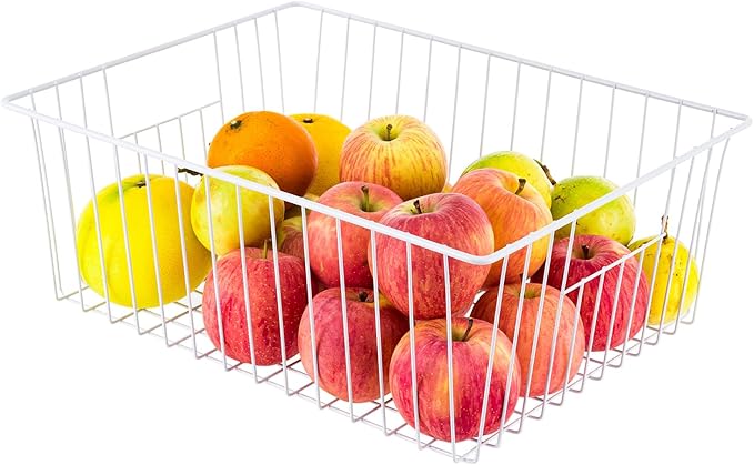 Upright Freezer Organizer Bins，Freezer Storage Baskets for 16, 17, 21 cu.ft Standup Freezer, Wire Storage Baskets with Built-in Handles, 6Pcs , White