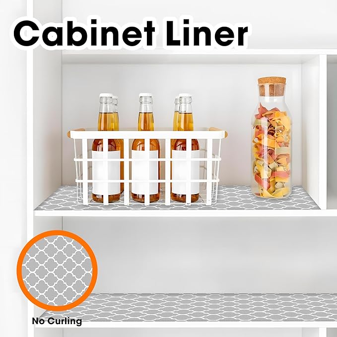 Drawer and Shelf Liner for Kitchen Cabinets Non-Adhesive, Non-Slip Cabinet Liner Shelf Paper Strong Grip Waterproof Easy to Clean for Kitchen Shelves Cupboard, Gray Lantern,17.5IN X 10FT