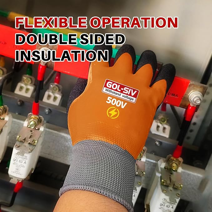 Electrical Insulated Gloves, 500V High Voltage Resistance Electrician Safety Gloves, Rubber Non Slip Work Gloves (500V|double insulated, 2pcs-Large)