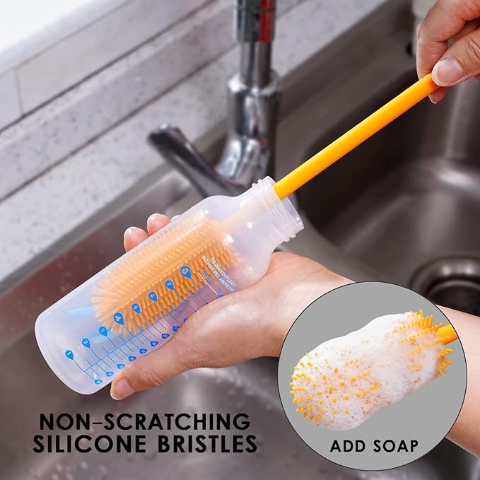 Silicone Bottle Brush, Water Bottle Cleaner Brush with Long Handle, Perfect for Cleaning Narrow Neck Containers, Vacuum Sports Bottle, Tumblers, Flask, Glassware (1 Pack, Turquoise)