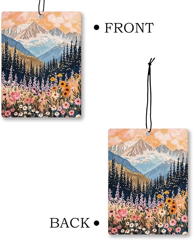 Maximalist Floral Mountain Car Air Freshener 4 Pcs, Boho Abstract Eclectic Flower Hanging Scents Air Freshener for Women Girls Gifts, Cute Scented Car Accessories Decor for Room Closet Drawer