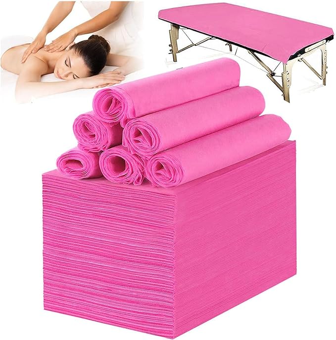 100 PCS Disposable Massage Table Sheets Spa Bed Covers 71"x31" -Non Woven Fabric Waterproof Protector for Waxing, Tattoo, Beauty Salon,Facial, Esthetician Table Bed (Pink)