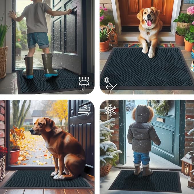 Smiry Front Door Mat Outside Entrance, Heavy Duty Outdoor Indoor Mat, Natural Rubber Doormat, Non Slip, Trap Dirt and Moisture, Easy Clean, Low Profile Patio Porch Entryway Mat, 29.5x17, Lake Blue