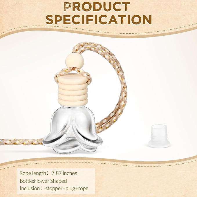 BBTO 50 Pcs Hanging Car Air Freshener Car Diffuser Bottles Empty Glass Perfume Bottle Freshener Diffuser Bottle Pendant for Essential Oil Fragrance Aromatherapy Bottle Ornament(Rose)