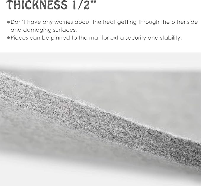 Wool Pressing Mat for Quilting - 9" x 9" Portable Travel Size Felt Ironing Pad 1/2" Thick, 100% New Zealand Wool for Ironing, Sewing, Cutting on Ironing Board, Tabletop, Dryer, Countertop