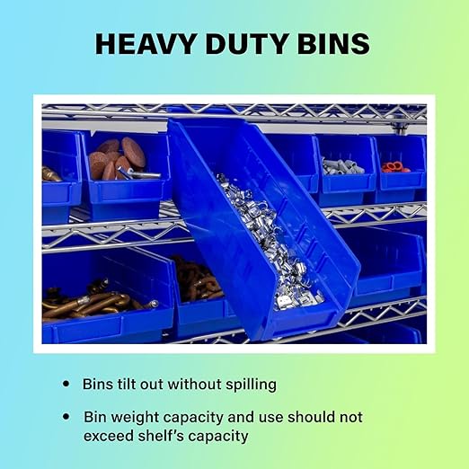 Akro-Mils 30120 Plastic Shelf Bins, Heavy Duty Storage Bins for Garage, Closet, and Drawer Organization, 12-Inch x 4-Inch x 4-Inch, Blue, 24-Pack