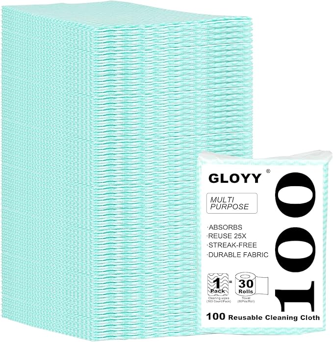 100 Count Disposable Cleaning Towels and Dish Cloths,Super Absorbent Dishcloths,Multi-Surface Cleaning Wipes for Kitchen Dishes, Windows, Bathroom (Green)