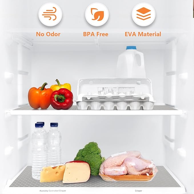 Light Gray Shelf Liners for Kitchen Cabinets Refrigerator Liners Waterproof & Oil-Proof Kitchen Cupboard Liner Drawer Mats EVA Material Non Adhesive Fridge Liner 11.8 x 236.2 Inches x 2 Rolls