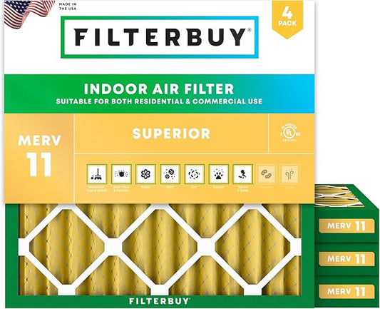 Filterbuy 18x18x2 Air Filter MERV 11 (MPR 1200) Allergen Defense Replacement (4-Pack), Electrostatic Pleated HVAC AC Furnace Filters, Made in USA (Actual Size: 17.75 x 17.75 x 1.75)