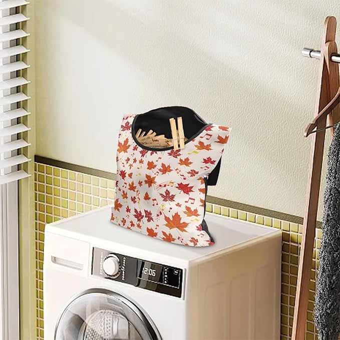 Maple Leaf Clothespin Organizer Bag for Outdoor Portable Clothespin Storage Clothespin Bag with Large Opening Waterproof Laundry Clothespin Bag Clothespin Holder for Clothesline Outdoor