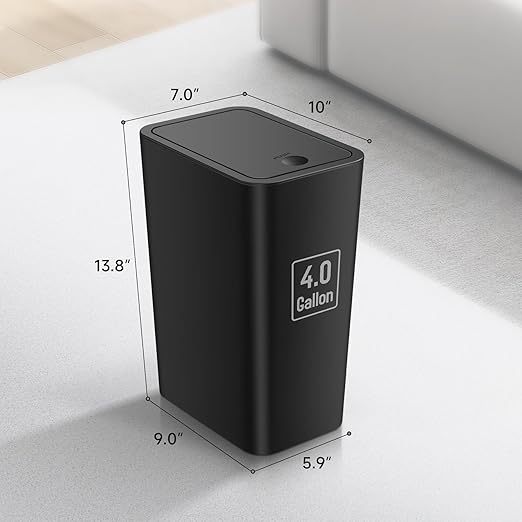 TIPGO Bathroom Trash Can with Lid, 4 Gallon / 15 Liter Small Garbage Can, Press Top Bin, Plastic Wastebasket with Pop-Up Lid for Bedroom, Living Room, Office (Black, 2 Pack)
