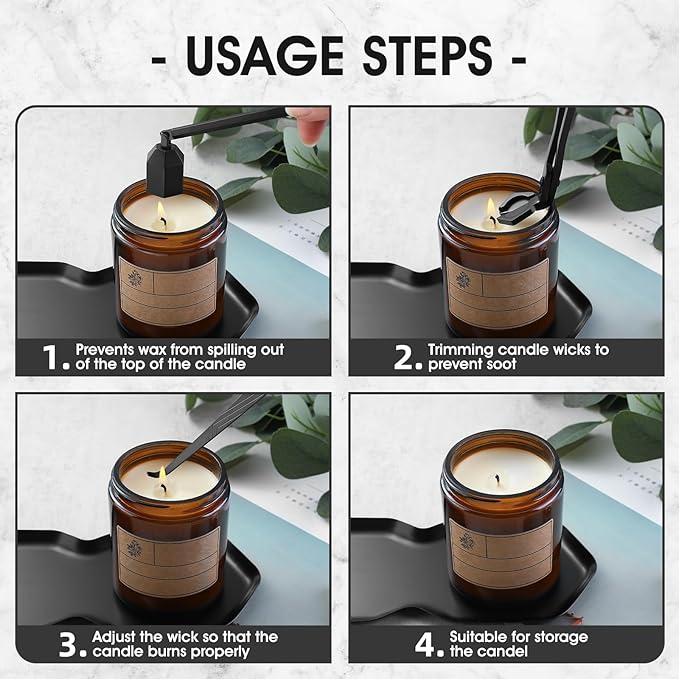PATOISE 4 in 1 Candle Accessory Set, Wick Trimmer, Candle Snuffer, Wick Scoop,Storage Tray,Perfect for Candle Lovers (Black)