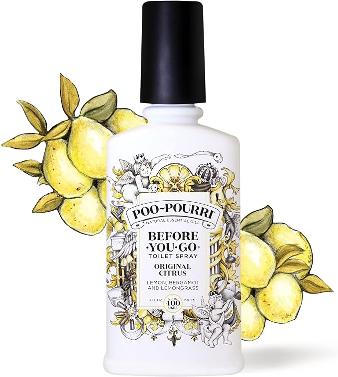 Poo-Pourri Before-You-Go Toilet Spray, Original Citrus, 8 Fl Oz, Up to 400 Uses, Bathroom Odor Deodorizer, Plant-Based with Essential Oils, for Home or Work, Lemon, Bergamot and Lemongrass Scent