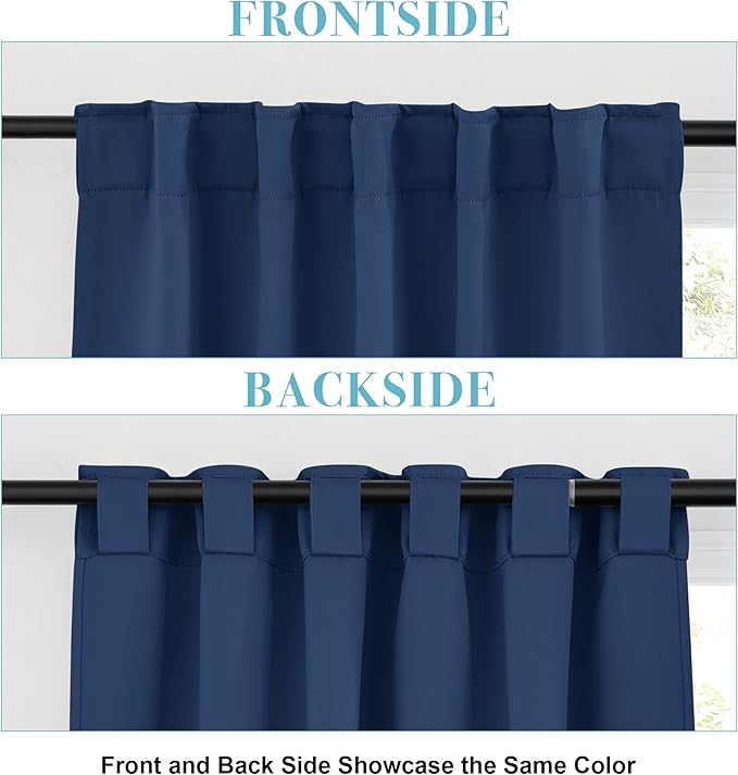 RYB HOME Blackout Curtains for Living Room, Back Tab & Rod Pocket Top Insulating Window Decor for Bedroom Dining Sliding Glass Door Home Office, W 62 x L 84, Navy, 2 Panels