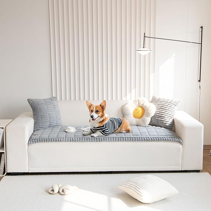 OTOB Couch Cover for Dogs Washable, Non Slip Plush Sofa Covers for 3 Cushion Couch, Fuzzy Pet Friendly Mat Bed Furniture Protector Sofa Slipcover, All Seasons (Gray, 27.6" x 70.9")