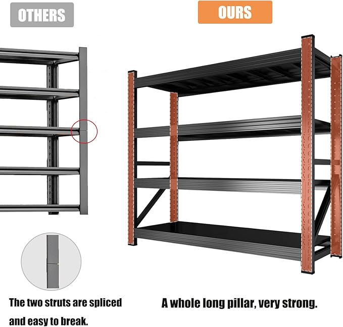 59" W Garage Shelving, Heavy Duty 4 Tier Metal Storage Shelves, Adjustable Industrial Shelving Unit for Garage, Warehouse, Workshop