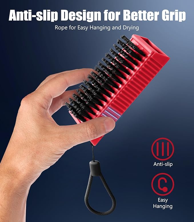 Nail Brush for Cleaning Fingernails, 2Pack Heavy Duty Nail Brushes Remove Dirt and Paint Fingernail Brush Deep Cleaning Mechanical Nail Scrub Brush Two-Sided with Hanging Rope, （Red）
