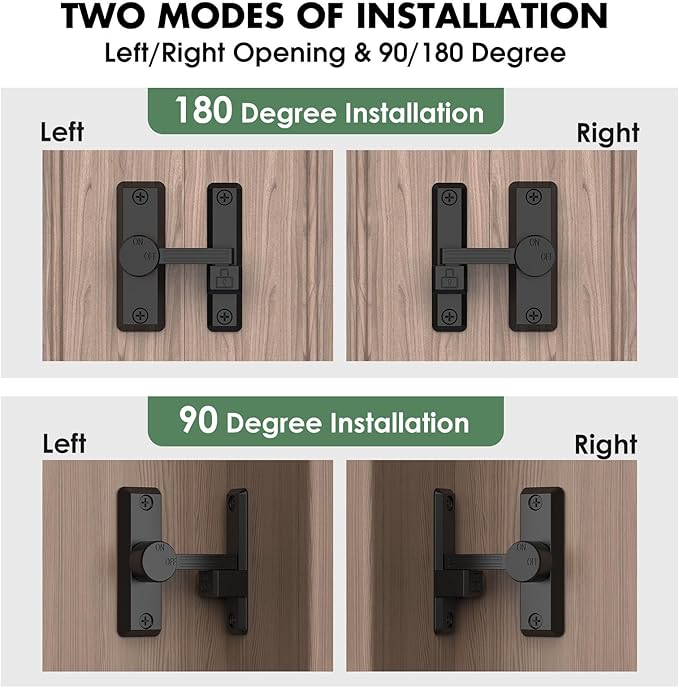 Barn Door Lock Latch, 90/180 Degree Flip Sliding Door Latch for Garage, Bedroom, Cabinet, Sturdy Zinc Alloy Security 90 Degree Lock (Black-1 Pc)