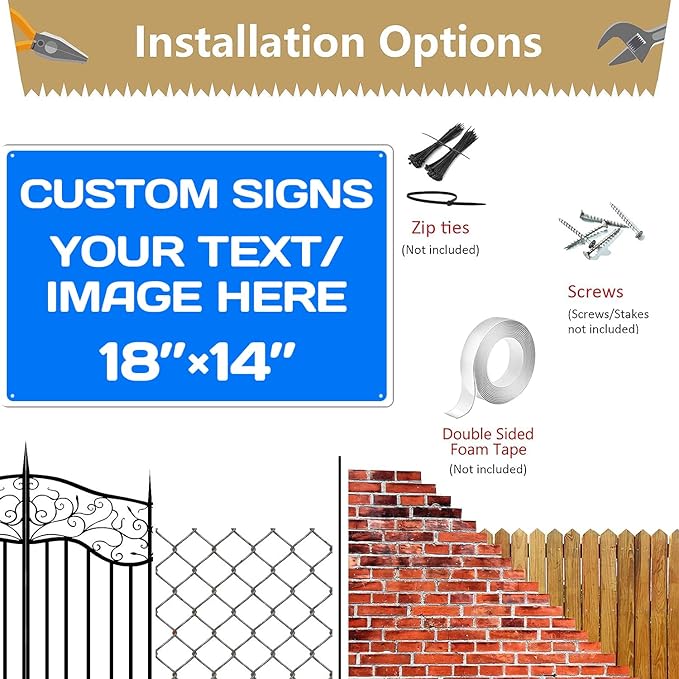 Custom Signs Outdoor and Indoor,Aluminum Weatherproof Metal Sign Multiple Sizes Custom Personalized Text And picture Here,custom door sign/garden sign/hazard sign(18 * 14inch,Blue)