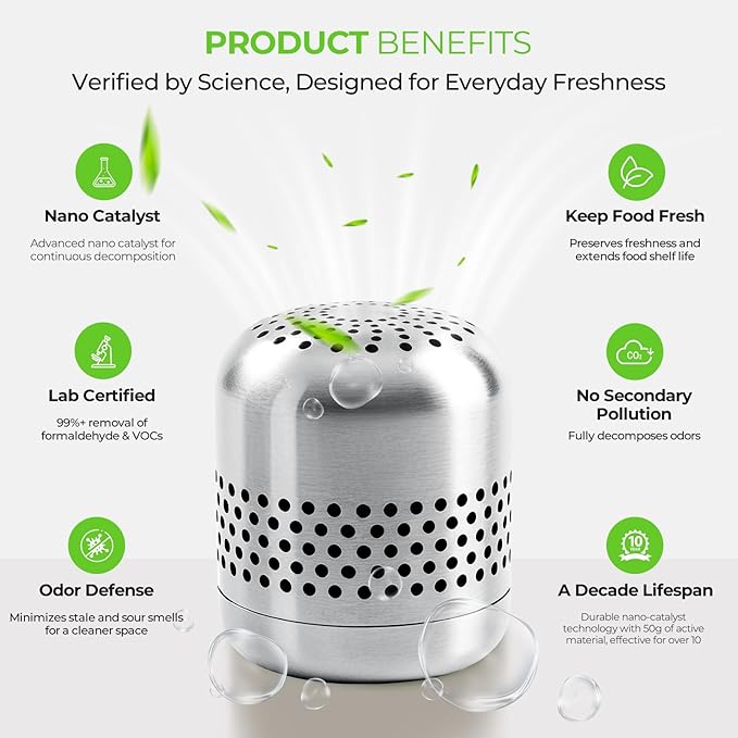 Refrigerator Deodorizer – Lasts for 10 Years, Long-Lasting Odor Eliminator for Fridge, Closet, Car -More Effective Than Baking Soda Charcoal Air Purifier - Nano Catalyst Technology (1 Pack)