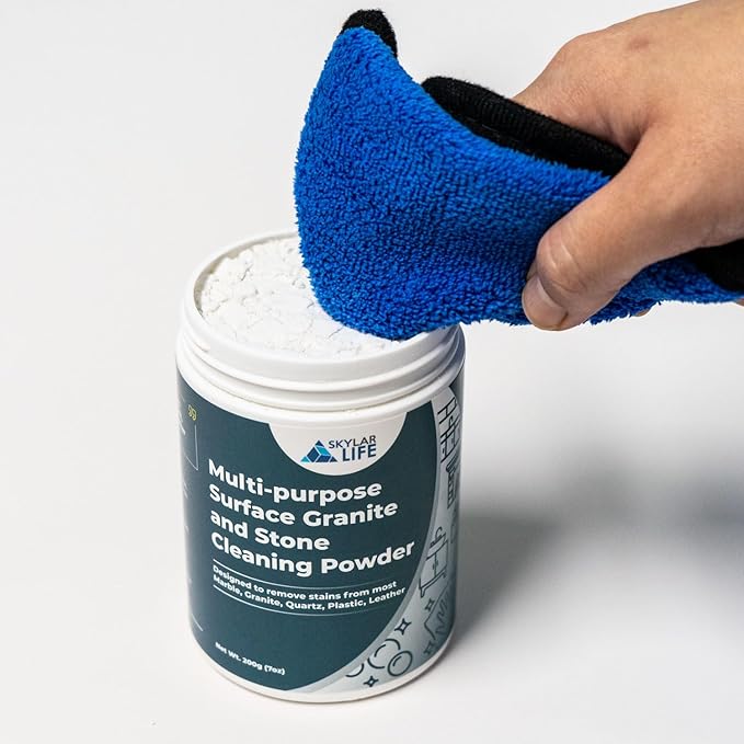 Skylarlife Multi-purpose Surface Stone Cleaning Powder (200g) to remove rust stain, yellowing, oil stains, from most marble, granite, quartz, concrete, countertop and other non-porous surface, remove adhesive spots and stains from boat and plastic and ...