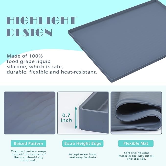 URMONA Waterproof Silicone Under Sink Mat 28'' x 19'' Shelf Liner for Kitchen and Bathroom, Cabinet and Counter Protector, Storage and Organizers, Litter Mat, Pet Cat Puppy Essentials(Black)