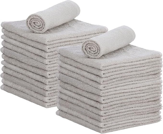 Superio Cotton Terry Washcloths Grey Towels 100% Cotton Cleaning Cloth 16" Rags Wash Clothes for Body and Face, Spa Towels, Multi Purpose (24, 12"x12")
