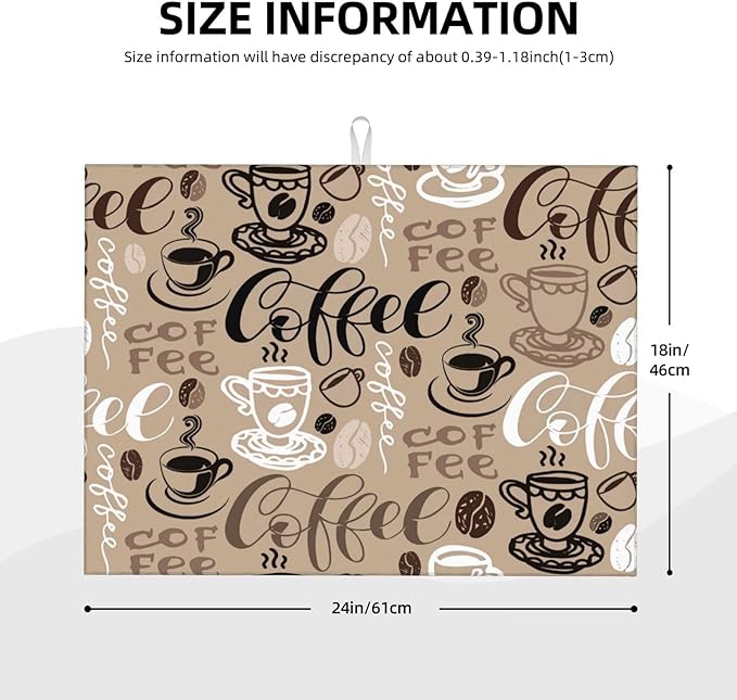 Brown Coffee Maker Beans Theme Microfiber Absorbent Reversible Dish Drying Mat For Kitchen Counter Xl Large Pad 18 X 24 Inch