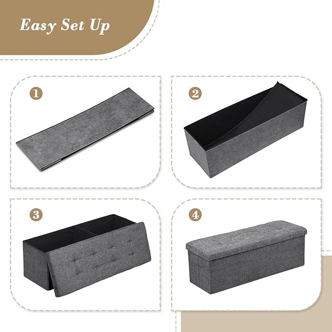 Athena Collection 43" Storage Ottoman Bench Folding Bench with 130L Hidden Storage, Large End of Bed Bench Linen Foot Rest Stool Chest with Flipping Lid for Living Room, Bedroom, Entryway, Dark Gray