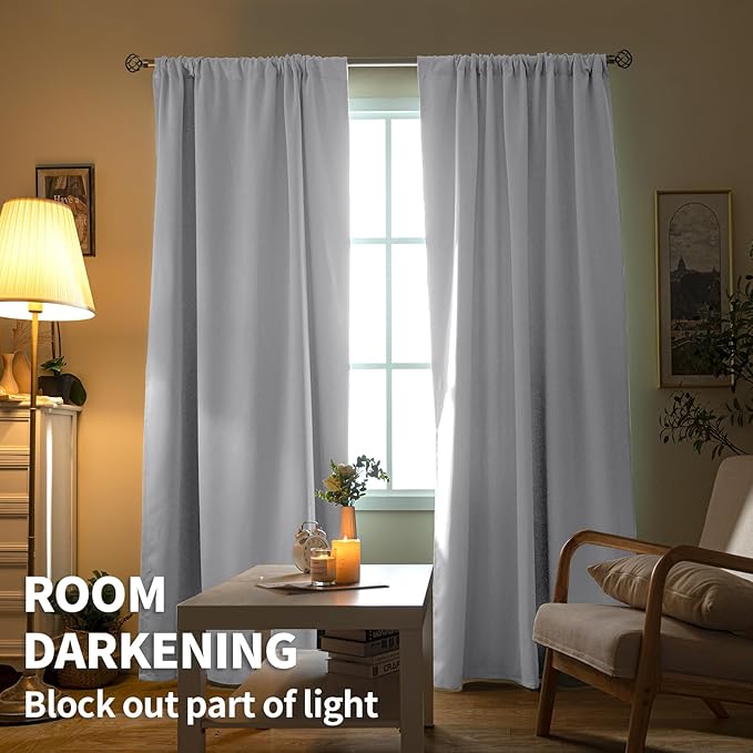 BGment Curtains 45 Inches Length - Rod Pocket Short Window Drapes for Bedroom Kitchen Cafe, Greyish White, 42 x 45 Inch, 2 Panels Set