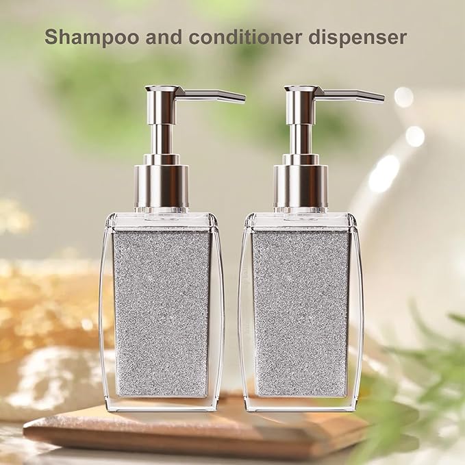Silver Soap Dispenser with Refillable Plastic Pump for Bathroom Sink or Kitchen Counter, Ideal for Hand Soap, Liquid Soap, Dish Soap, or Lotion Use