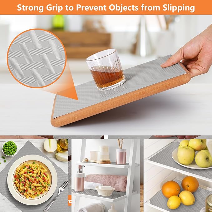 Light Gray Shelf Liners for Kitchen Cabinets Refrigerator Liners Waterproof & Oil-Proof Kitchen Cupboard Liner Drawer Mats EVA Material Non Adhesive Fridge Liner for Shelves 11.8 x 59 Inches