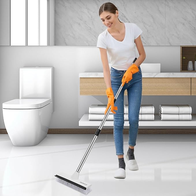 SetSail Floor Scrub Brush with 51-Inch Long Adjustable Handle 2 in 1 Scrape Brush Stiff Bristle Floor Scrubber for Cleaning Shower Bathroom Garage Kitchen Wall Deck Tub Tile