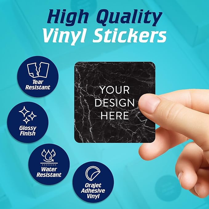 100 Custom Vinyl Stickers - Upload Your own Image, Text, Design, Logo - Personalized Logo Labels for Handmade, Packaging, Bottle, Jars, Candle, Brand Stickers (Black Marble, 1.5x1.5 Square)