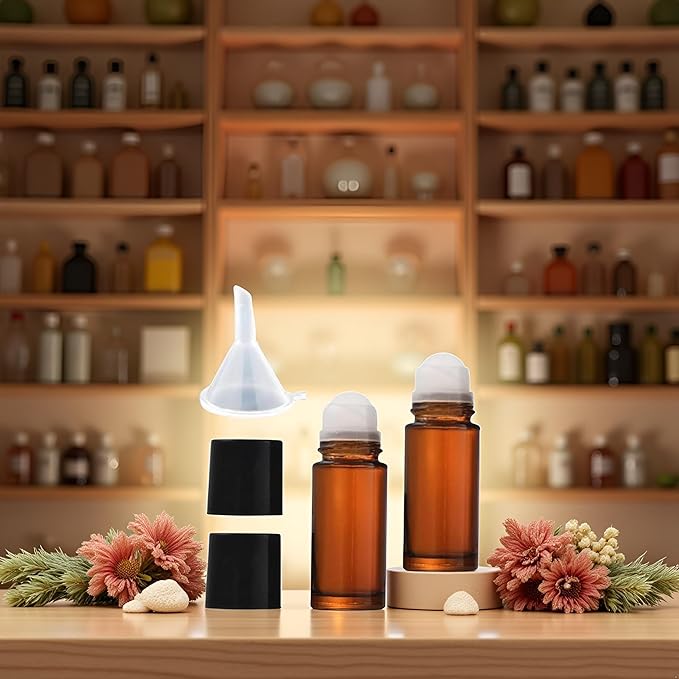 2Pcs Brown 30ml Glass Essential Oil Roller Bottles Refillable Roll on Bottles Empty Deodorant Bottle Containers Rollerball Beauty Personal Care Fragrance Cosmetics Tools