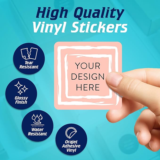 100 Custom Vinyl Stickers - Upload Your own Image, Text, Design, Logo - Personalized Logo Labels for Handmade, Packaging, Bottle, Jars, Candle, Brand Stickers (Peach, 2x2 Square)